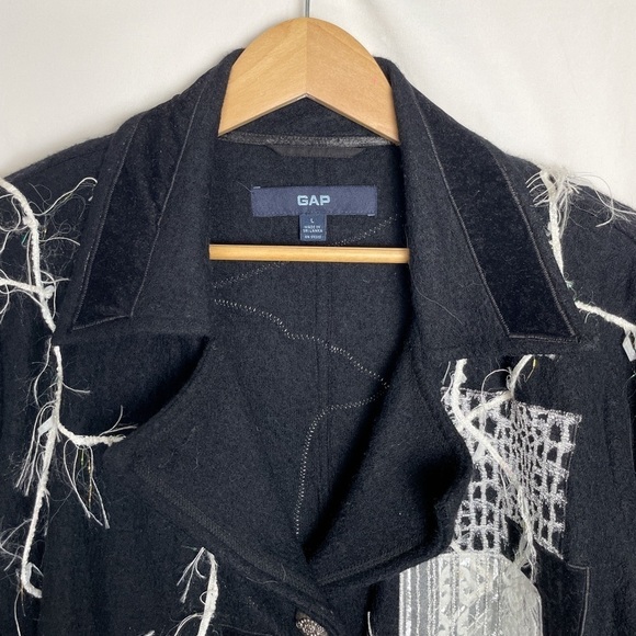 VTG Funky Wool Gap peacoat with metallic threading and embroidery patchwork Sz.L - Picture 5 of 9